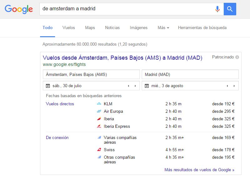 Cómo buscar en Google: comparador de vuelos